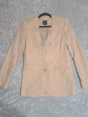 Alex & Eli Beige Women's Tailored Single-Button Blazer Linen Size 6